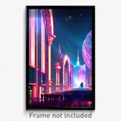 Pixel Art Poster - Fantastic Esplande (8 Bit Psychedelic Video Game Print)