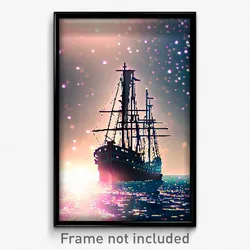 Pixel Art Poster - Sparkling Shipwreck (8 Bit Psychedelic Video Game Print)
