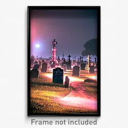 Pixel Art Poster - Strange Cemetery (8 Bit Psychedelic Trippy Video Game Print)