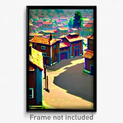 Pixel Art Poster - Empty Village (8 Bit Psychedelic Trippy Video Game Print)