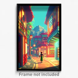 Pixel Art Poster - Ordinary Exotic Town (8 Bit Psychedelic Video Game Print)