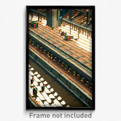 Pixel Art Poster - Ancient Stock Trading Floor (8 Bit Video Game Print)