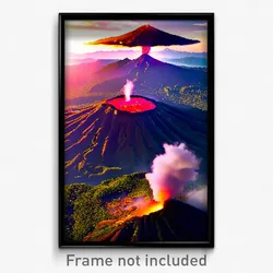 Pixel Art Poster - Mountainous Volcano (8 Bit Psychedelic Video Game Print)