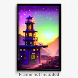 Pixel Art Poster - Violet Outpost (8 Bit Psychedelic Trippy Video Game Print)