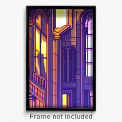 Pixel Art Poster - Noteworthy Cartoon Architecture (8 Bit Video Game Print)