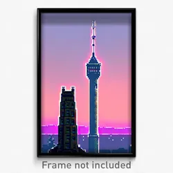 Pixel Art Poster - Thin Tower (8 Bit Psychedelic Trippy Weird Video Game Print)