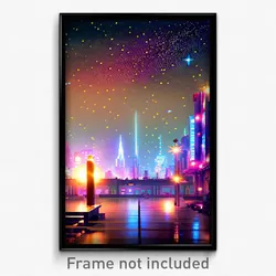 Pixel Art Poster - Starry City (8 Bit Psychedelic Trippy Weird Video Game Print)