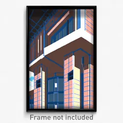 Pixel Art Poster - Simplistic Anime Architecture (8 Bit Video Game Print)