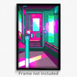Pixel Art Poster - Glitch Art Hospital (8 Bit Psychedelic Video Game Print)