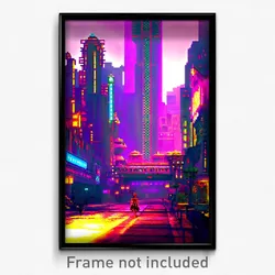 Pixel Art Poster - Mushy Exotic City (8 Bit Psychedelic Trippy Video Game Print)