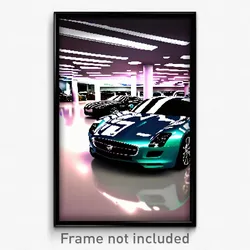 Pixel Art Poster - Glossy Car Dealership (8 Bit Psychedelic Video Game Print)