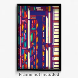 Pixel Art Poster - Memorable Library (8 Bit Psychedelic Trippy Video Game Print)