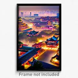 Pixel Art Poster - Marvelous Chinese City (8 Bit Psychedelic Video Game Print)