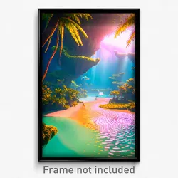 Pixel Art Poster - Treasured Lagoon (8 Bit Psychedelic Trippy Video Game Print)