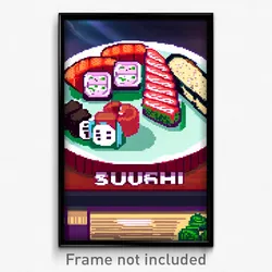 Pixel Art Poster - Monstrous Sushi (8 Bit Psychedelic Trippy Video Game Print)