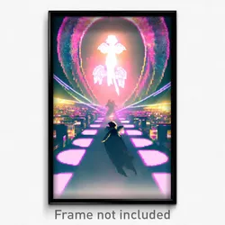 Pixel Art Poster - Angelic Discotheque (8 Bit Psychedelic Video Game Print)