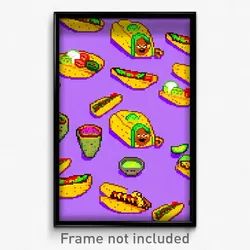 Pixel Art Poster - Animated Tacos (8 Bit Psychedelic Trippy Video Game Print)