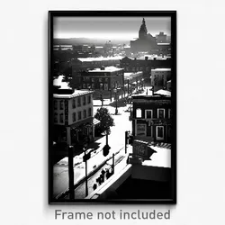 Pixel Art Poster - Black And White American Town (8 Bit Video Game Print)