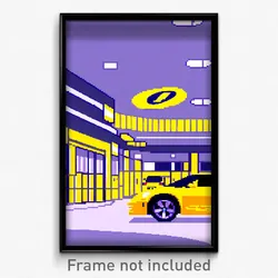 Pixel Art Poster - Yellow Car Dealership (8 Bit Psychedelic Video Game Print)