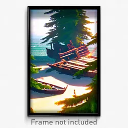 Pixel Art Poster - Evergreen Sea Wreck (8 Bit Psychedelic Video Game Print)