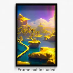 Pixel Art Poster - Golden Exotic Island (8 Bit Psychedelic Video Game Print)