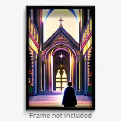Pixel Art Poster - Animated Cathedral (8 Bit Psychedelic Video Game Print)