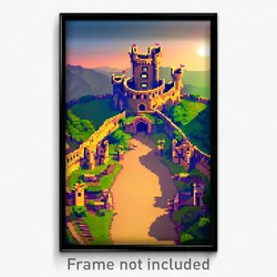 Pixel Art Poster - Oval Castle (8 Bit Psychedelic Trippy Weird Video Game Print)