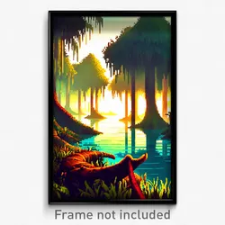 Pixel Art Poster - Blissful Swamp (8 Bit Psychedelic Trippy Video Game Print)