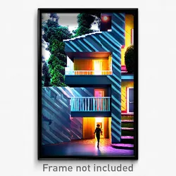 Pixel Art Poster - Zigzag House (8 Bit Psychedelic Trippy Video Game Print)
