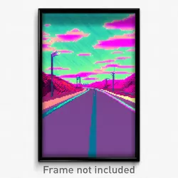 Pixel Art Poster - Glitch Art Road (8 Bit Psychedelic Trippy Video Game Print)