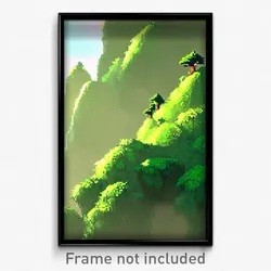 Pixel Art Poster - Green Outcropping (8 Bit Psychedelic Trippy Video Game Print)