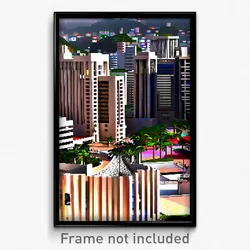 Pixel Art Poster - Tan Brazilian City (8 Bit Psychedelic Video Game Print)