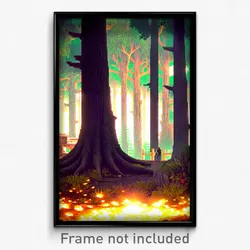 Pixel Art Poster - Complicated Forest (8 Bit Psychedelic Video Game Print)