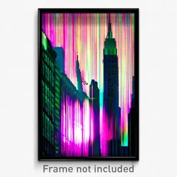 Pixel Art Poster - Glitchy New York (8 Bit Psychedelic Trippy Video Game Print)