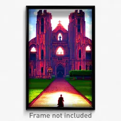 Pixel Art Poster - Lonely Abbey (8 Bit Psychedelic Trippy Video Game Print)