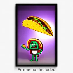 Pixel Art Poster - Animated Taco (8 Bit Psychedelic Trippy Video Game Print)