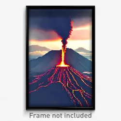 Pixel Art Poster - Dreary Volcano (8 Bit Psychedelic Trippy Video Game Print)