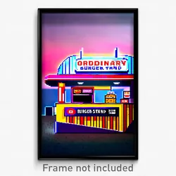Pixel Art Poster - Ordinary Burger Stand (8 Bit Psychedelic Video Game Print)