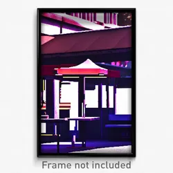 Pixel Art Poster - Shadowy Burger Stand (8 Bit Psychedelic Video Game Print)