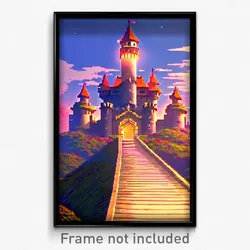 Pixel Art Poster - Immaculate Castle (8 Bit Psychedelic Trippy Video Game Print)