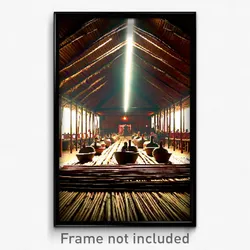 Pixel Art Poster - Authentic Longhouse (8 Bit Psychedelic Video Game Print)