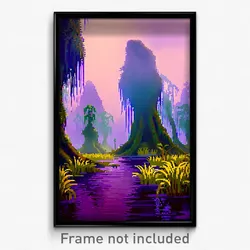 Pixel Art Poster - Captivating Swamp (8 Bit Psychedelic Trippy Video Game Print)