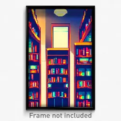 Pixel Art Poster - Flickering Library (8 Bit Psychedelic Video Game Print)
