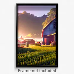 Pixel Art Poster - Pleasant Farm (8 Bit Psychedelic Trippy Video Game Print)