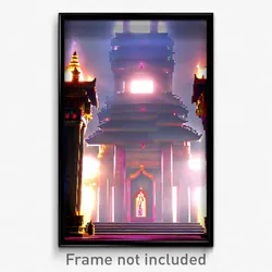 Pixel Art Poster - Creepy Temple (8 Bit Psychedelic Trippy Video Game Print)