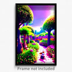 Pixel Art Poster - Zany Garden (8 Bit Psychedelic Trippy Weird Video Game Print)