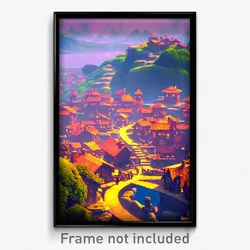 Pixel Art Poster - Infinite Village (8 Bit Psychedelic Trippy Video Game Print)