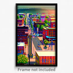 Pixel Art Poster - Large American Town (8 Bit Psychedelic Video Game Print)