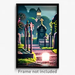Pixel Art Poster - Cute Cemetery (8 Bit Psychedelic Trippy Video Game Print)