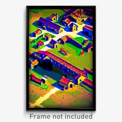 Pixel Art Poster - Uneven Hamlet (8 Bit Psychedelic Trippy Video Game Print)